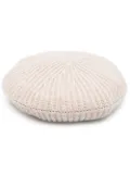 GANNI logo-patch ribbed-knit beret - Neutrals
