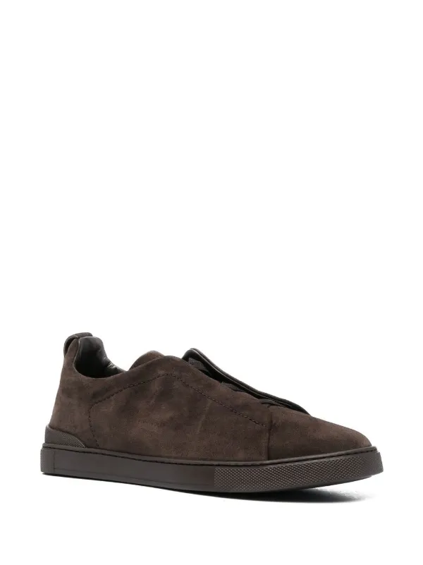 Zegna トリプルステッチ スリッポンスニーカー | ブラウン