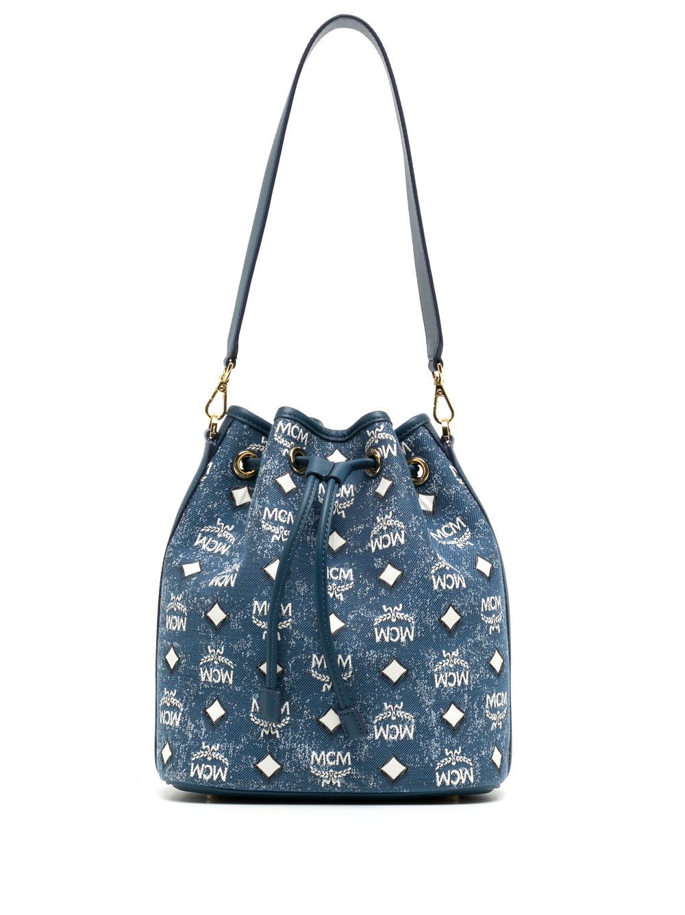 MCM MEDIUM DESSAU DENIM BUCKET BAG