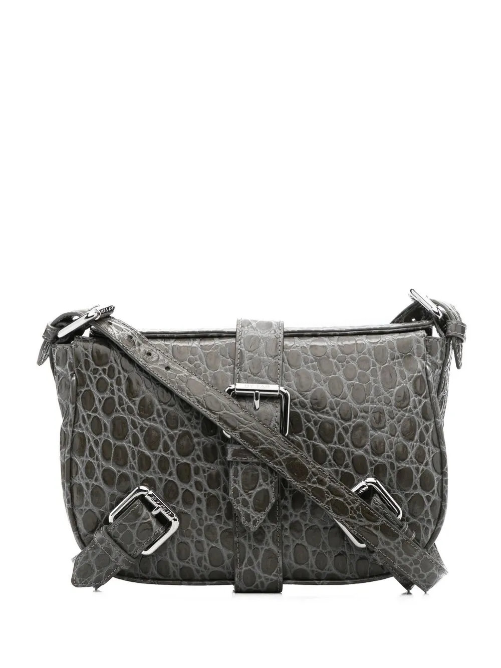 

BY FAR croco-embossed buckle shoulder bag - Grey