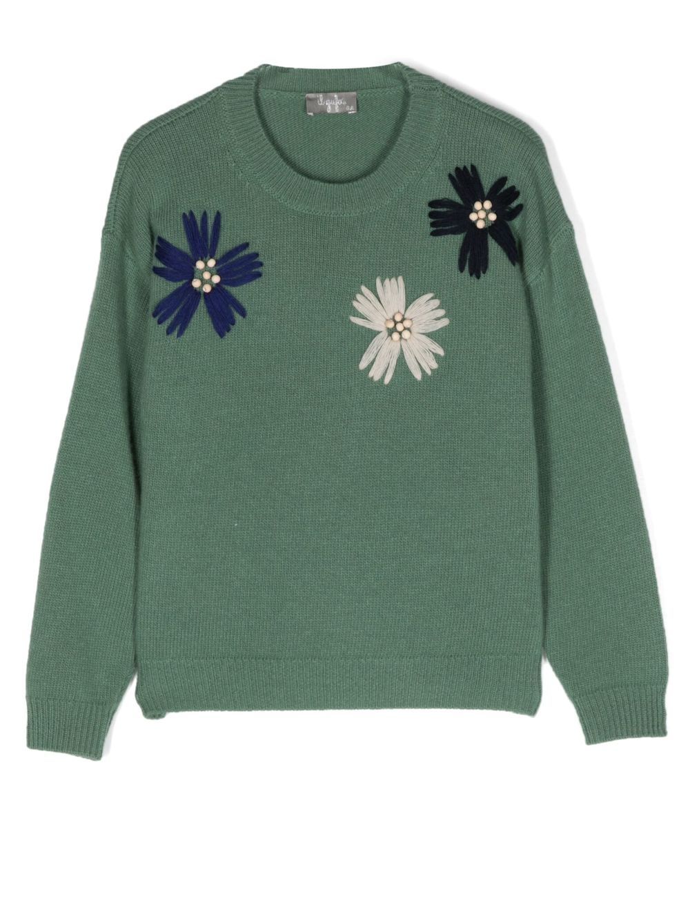 Il Gufo Floral-embroidered Wool Jumper In Green