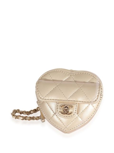 HOT SALE CHANEL diamond-quilted heart-shaped necklace pouch Women