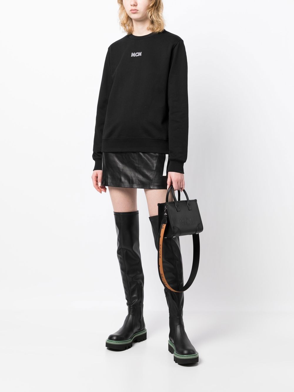 Shop Mcm Mini Munchen Leather Tote Bag In Black