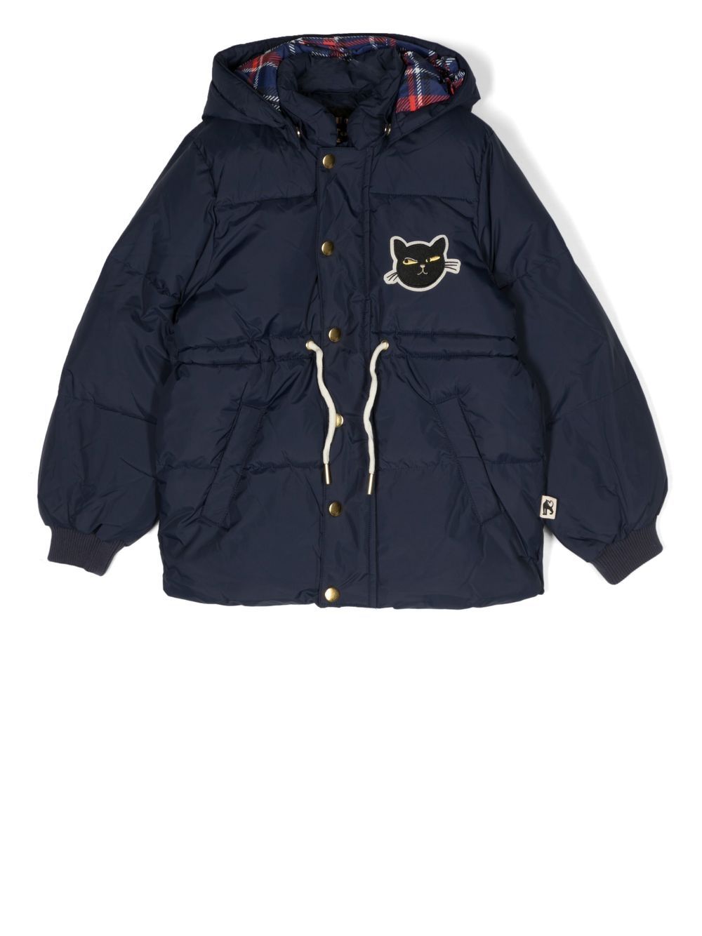 

Mini Rodini cat-patch hooded puffer jacket - Blue