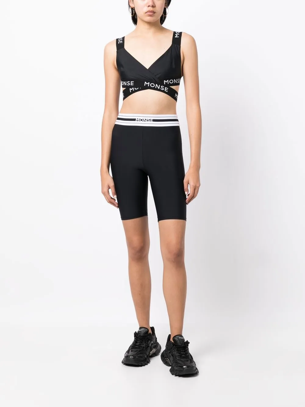 Monse Fietsshorts met logoband - Zwart