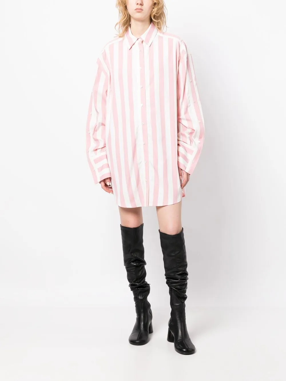 Monse Button-embellished Striped Cotton-poplin Mini Shirt Dress In Pink