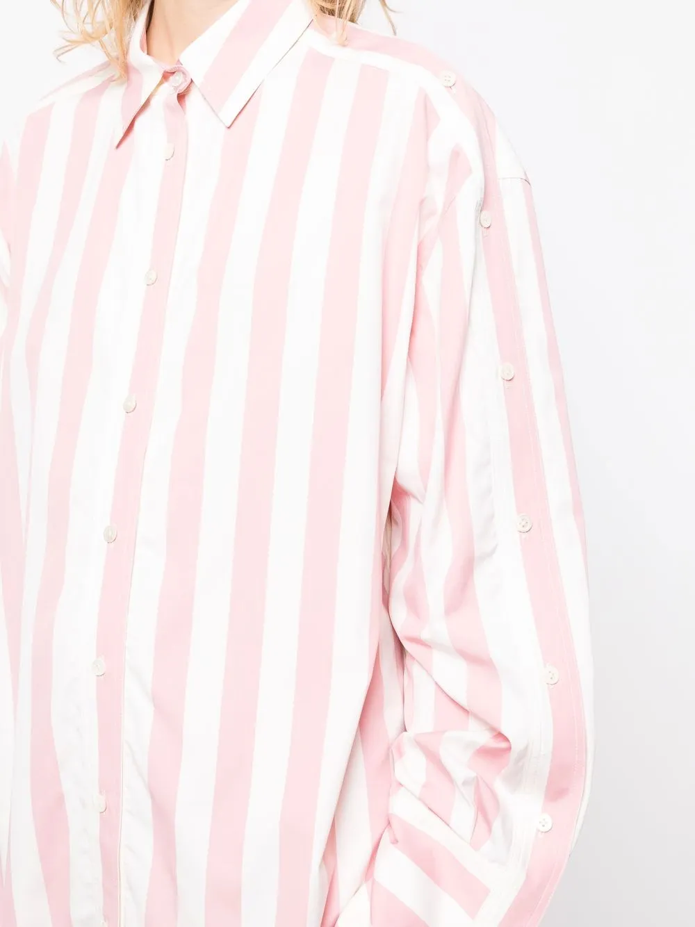 Monse Button-embellished Striped Cotton-poplin Mini Shirt Dress In Pink