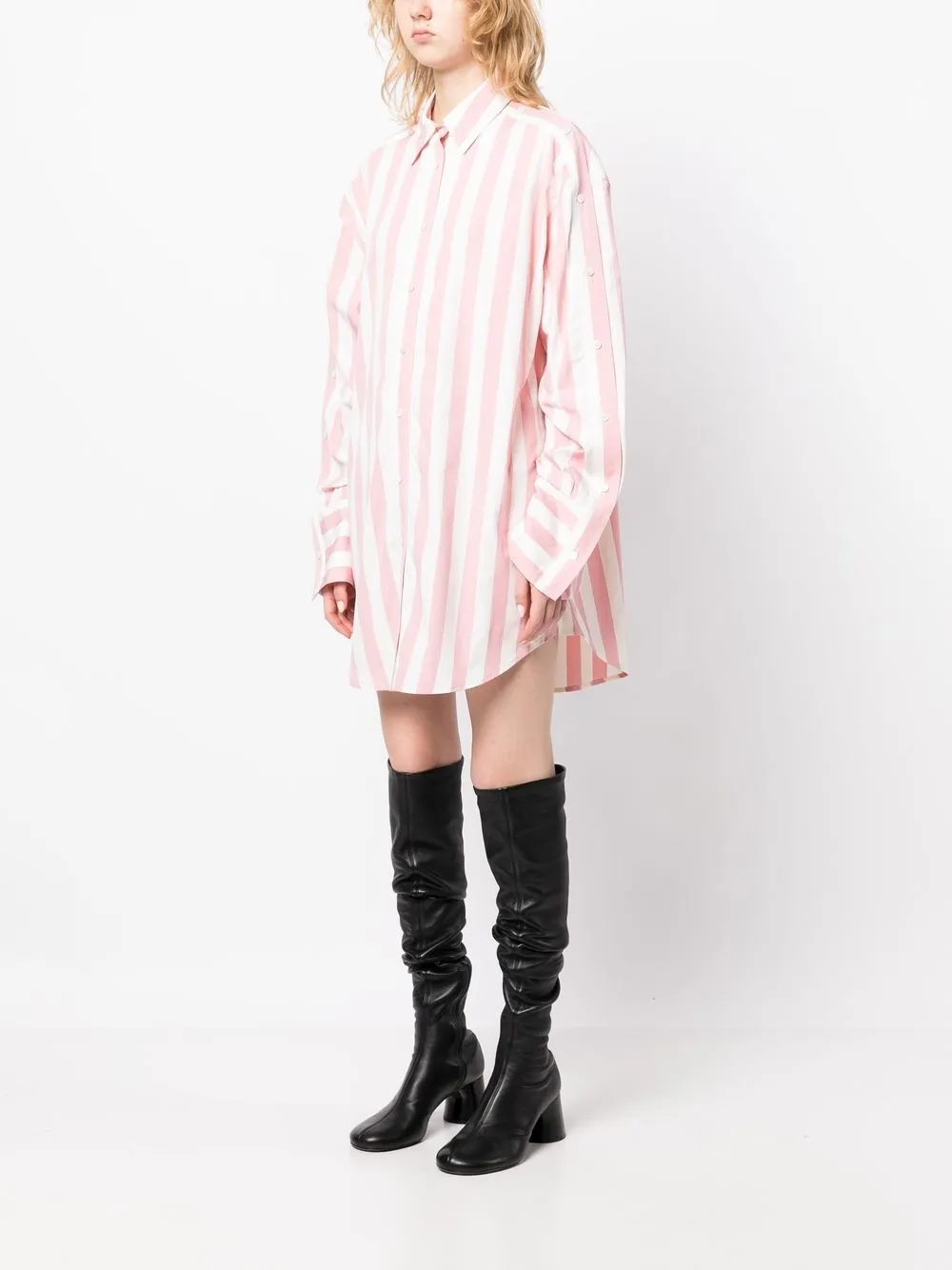 Monse Button-embellished Striped Cotton-poplin Mini Shirt Dress In Pink