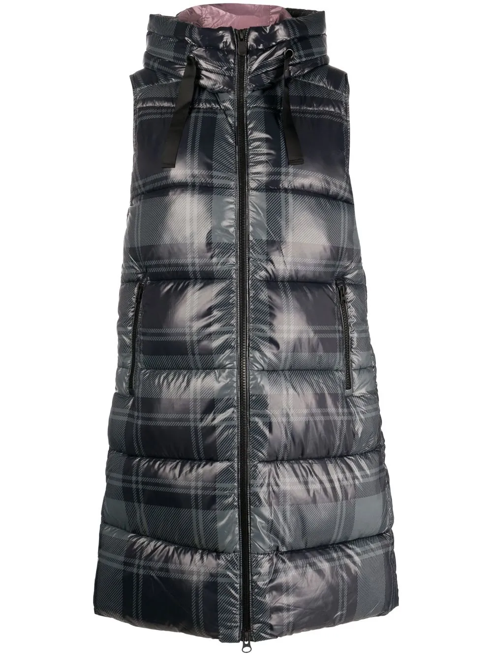 

Save The Duck tartan-print long puffer gilet - Blue