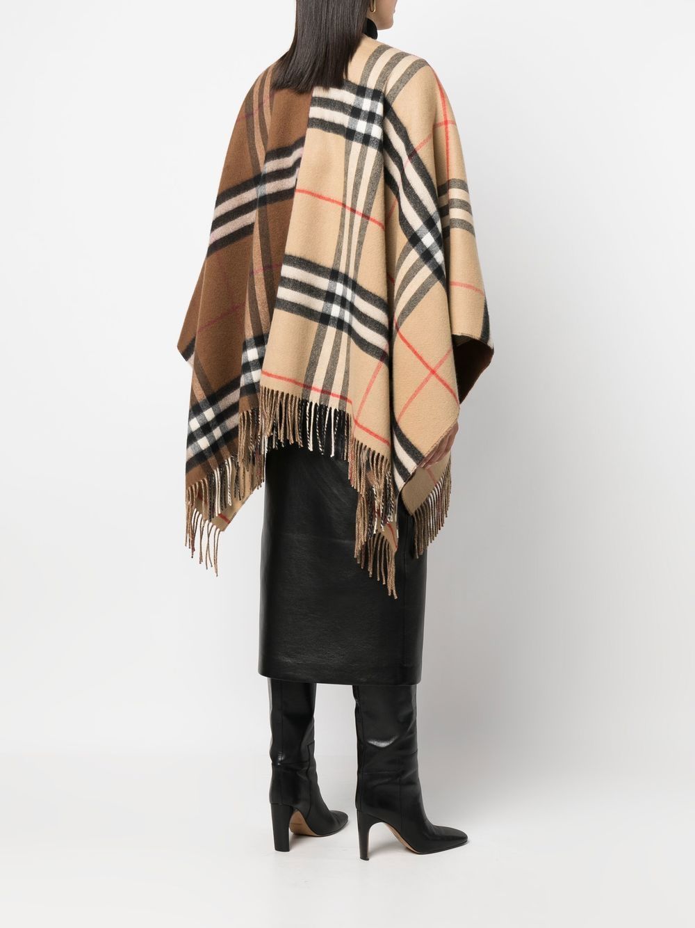 Shop Burberry Contrast Check Cape In Braun