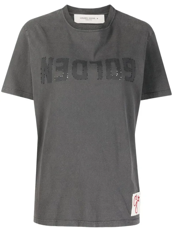 Golden Goose Olive-green Regular-fit T-shirt with Golden Lettering on the Front in Grey
