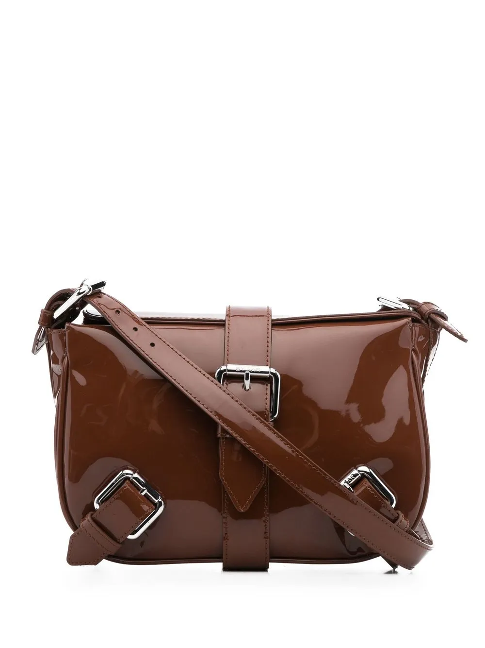 

BY FAR high-shine buckle-detail shoulder bag - Brown