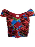 Magda Butrym floral-print velvet top - Blue