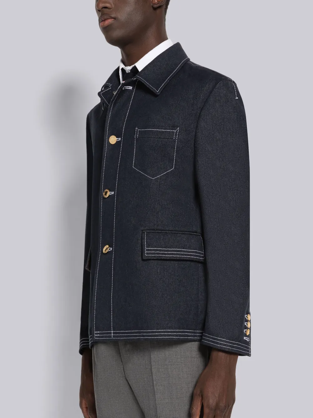 Thom Browne Contrast-stitch Denim Jacket In Blue