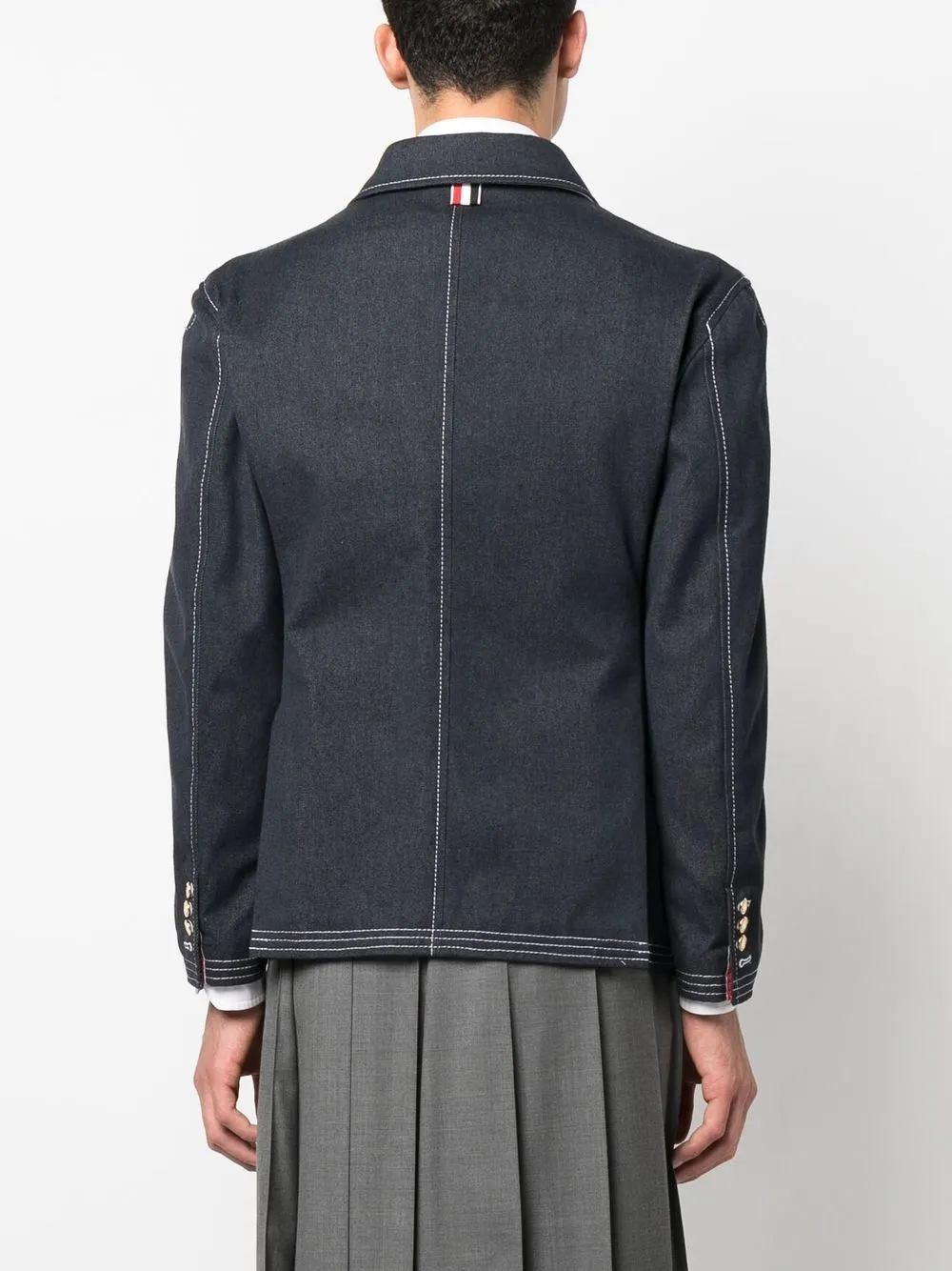 Thom Browne Contrast-stitch Denim Jacket In Blue