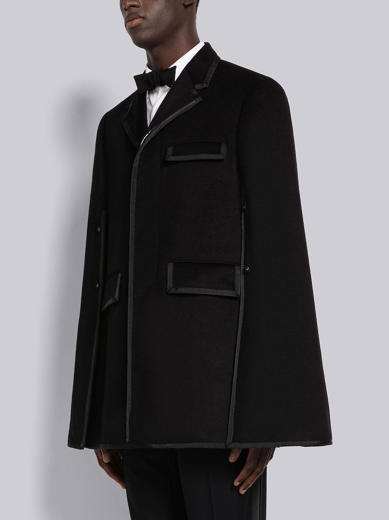 Chesterfield grosgrain-trim cape | Thom Browne Official