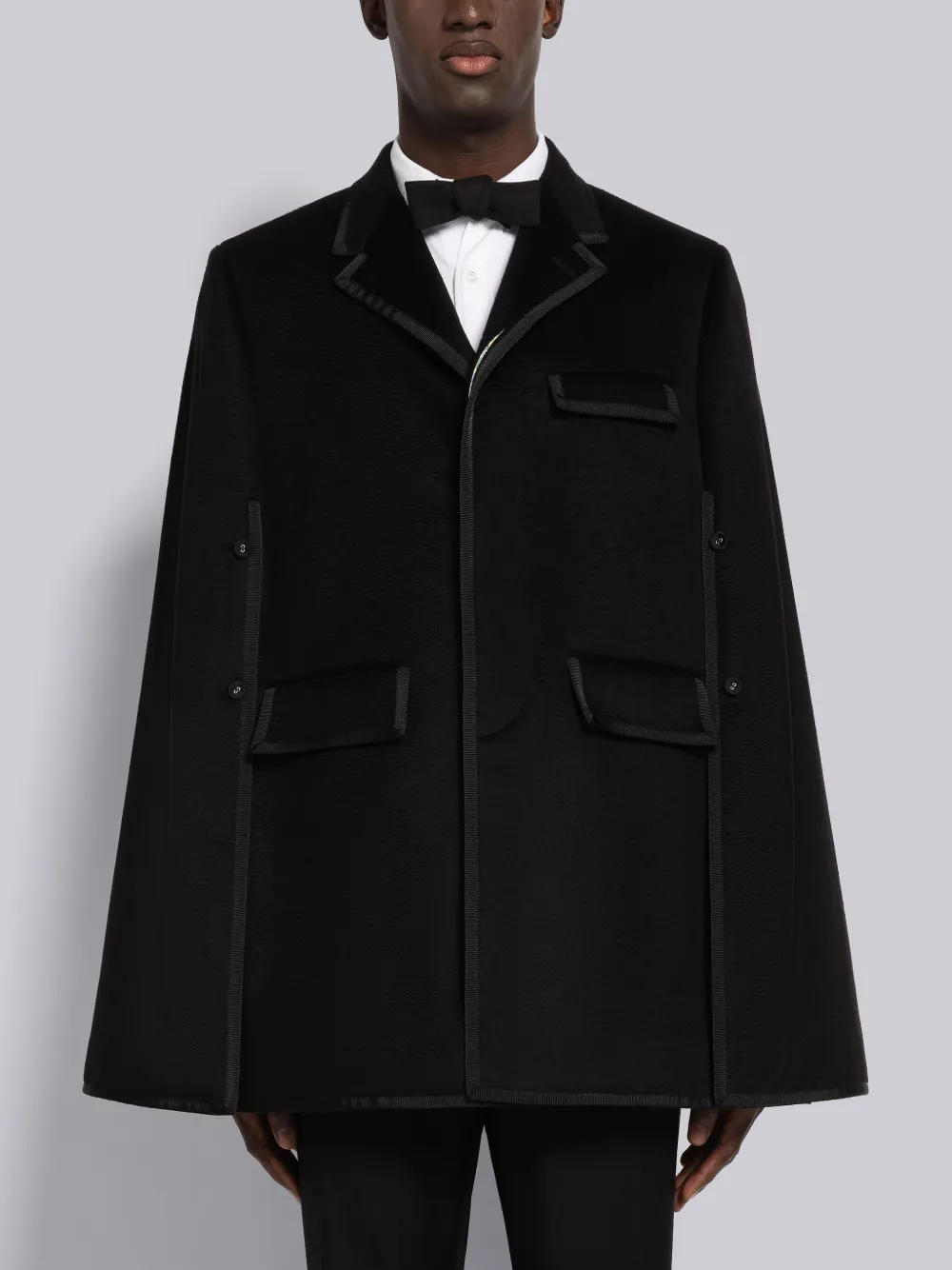 Thom Browne Chesterfield Grosgrain-trim Cape In Black