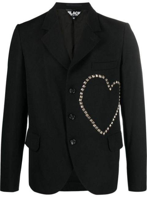 Black Comme Des Garçons heart-studded single-breasted blazer
