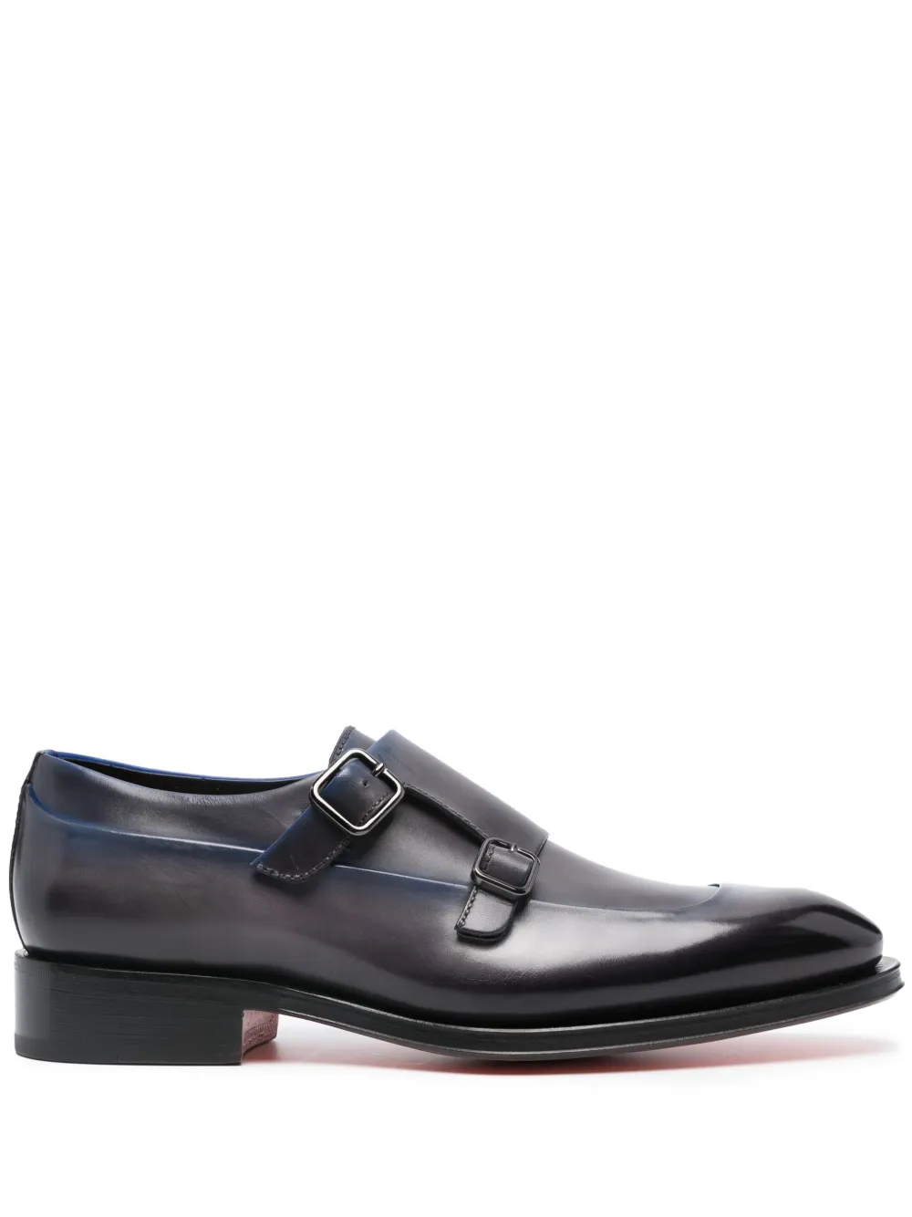 Santoni double-buckle leather monk shoes Blue