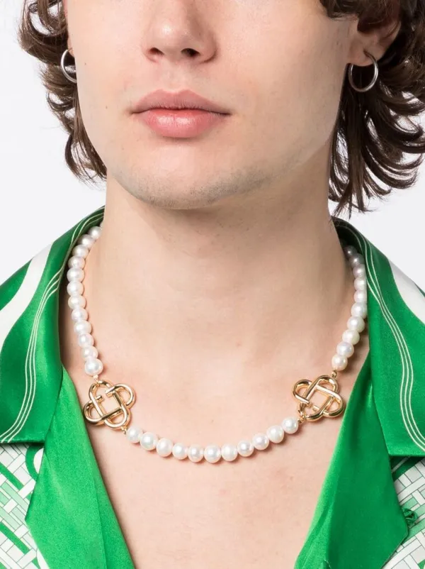 Casablanca logo-charm Pearl Necklace | White | FARFETCH
