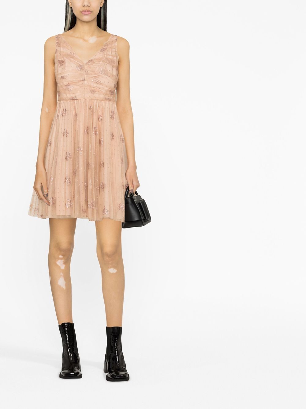 Red Valentino Glitter Bow Tulle Mini Dress In Pink | ModeSens