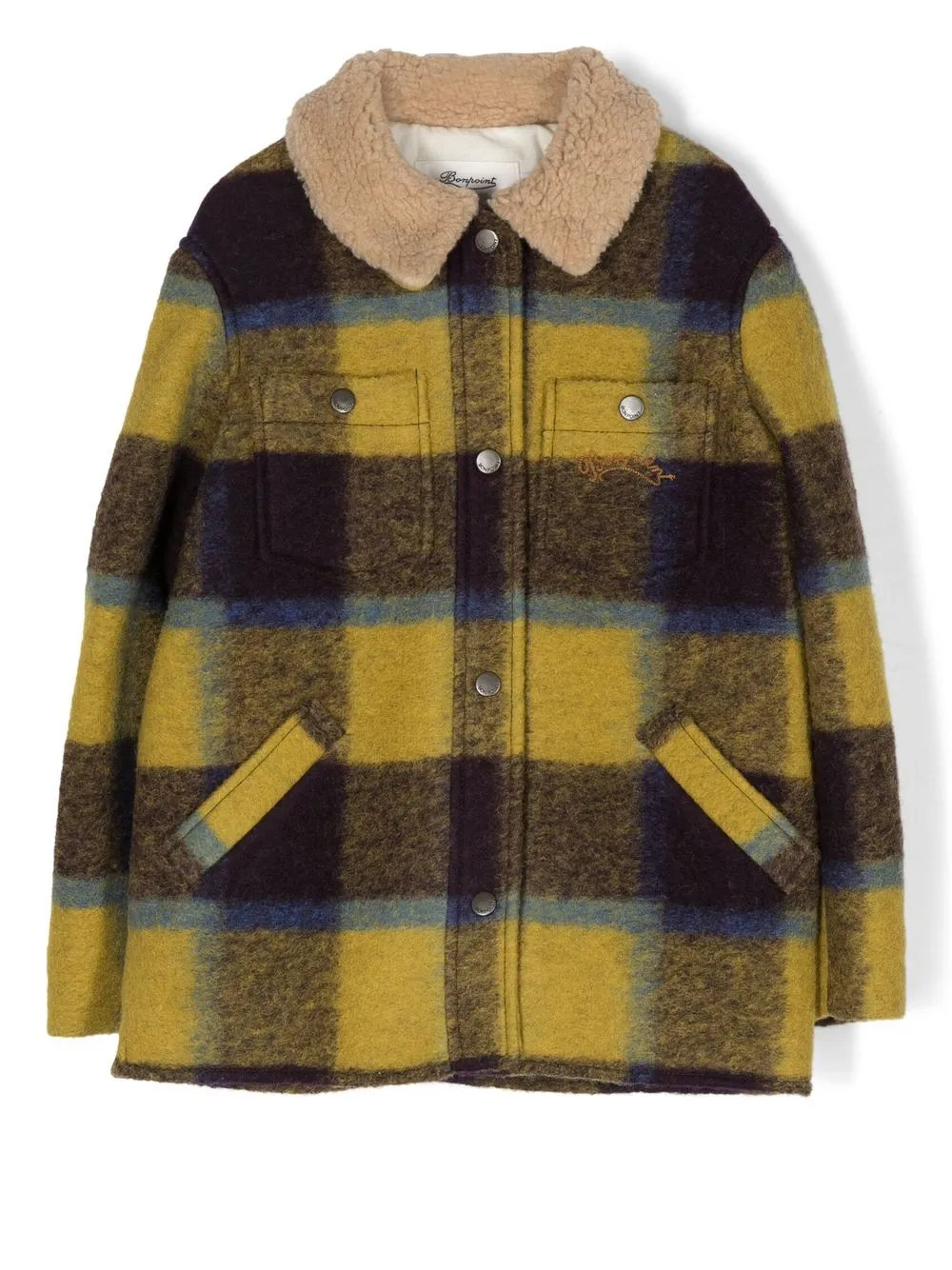 Bonpoint checked shearling-collar wool jacket - Yellow