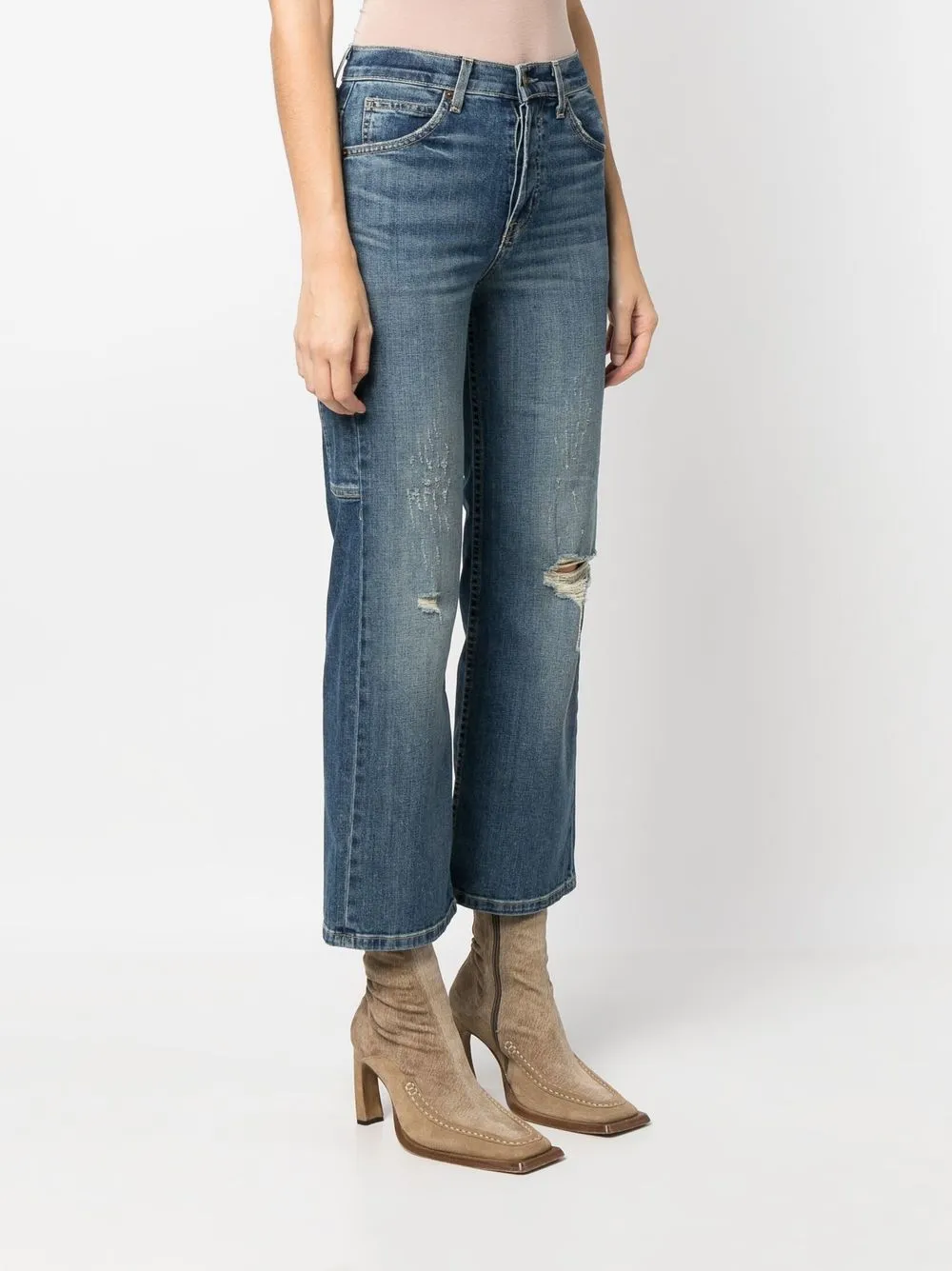 Distressed Cropped Flared Jeans