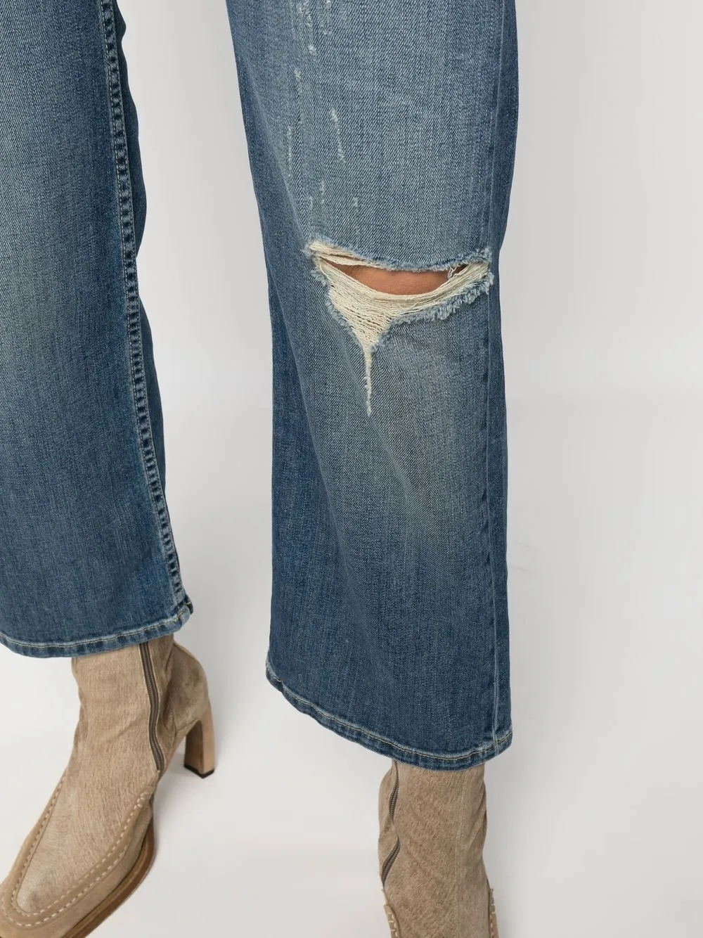 Distressed Cropped Flared Jeans