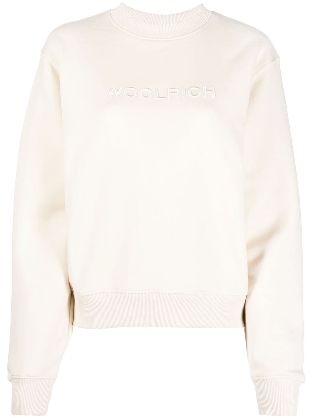 Woolrich Logo-embroidered Cotton Sweatshirt In Milkycream