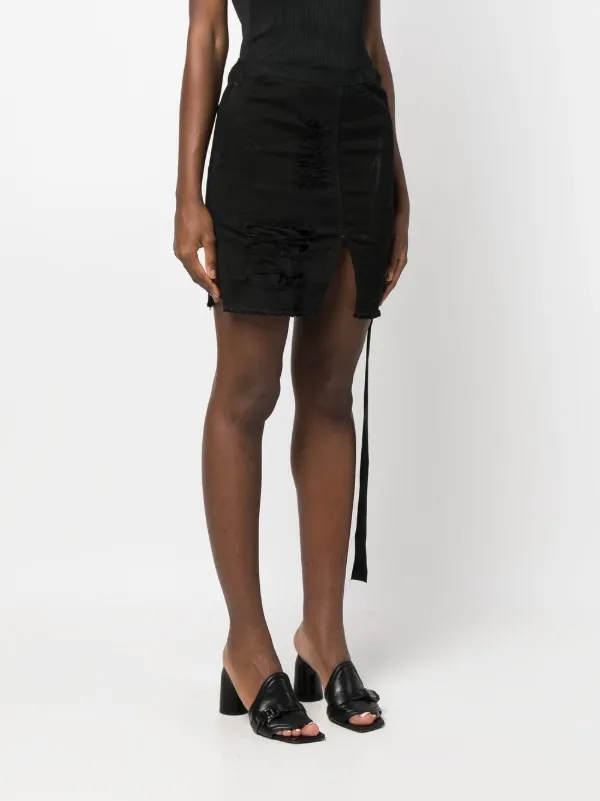 Rick Owens DRKSHDW Distressed Denim Mini Skirt | Black