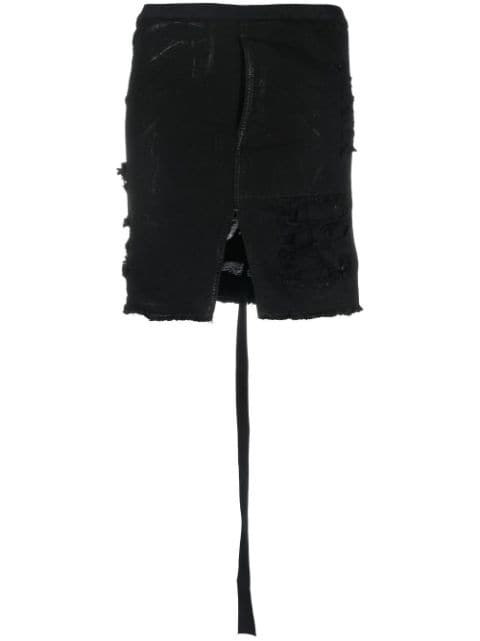 Rick Owens DRKSHDW distressed denim mini skirt