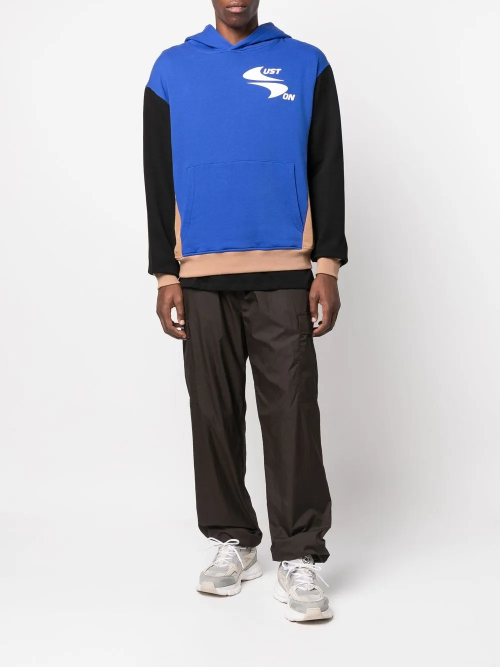 Just Don Hoodie met colourblocking - Blauw