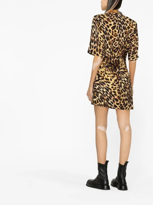 Stella Mccartney Chain-embellished Leopard Print Dress - Neutrals