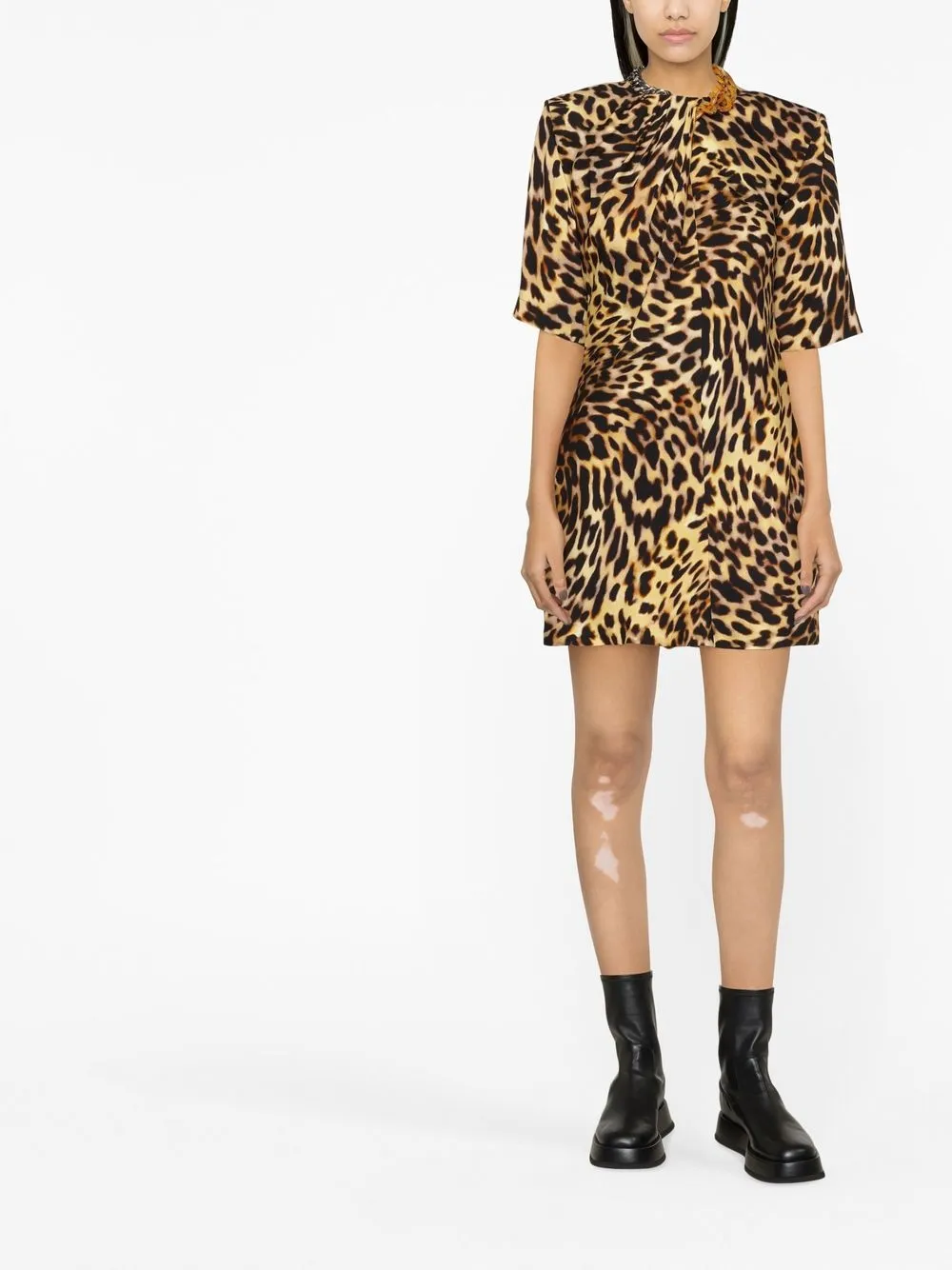 Stella McCartney chain-embellished neck leopard print dress | Day Dresses | Image 2