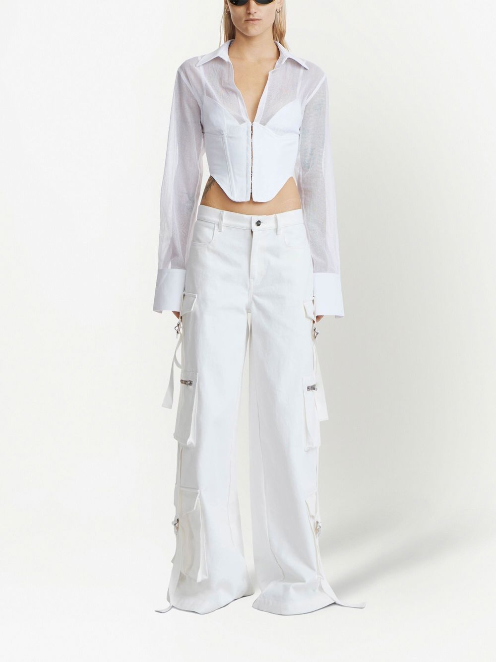 Shop Dion Lee Corset-bodice Long-sleeve Top In White
