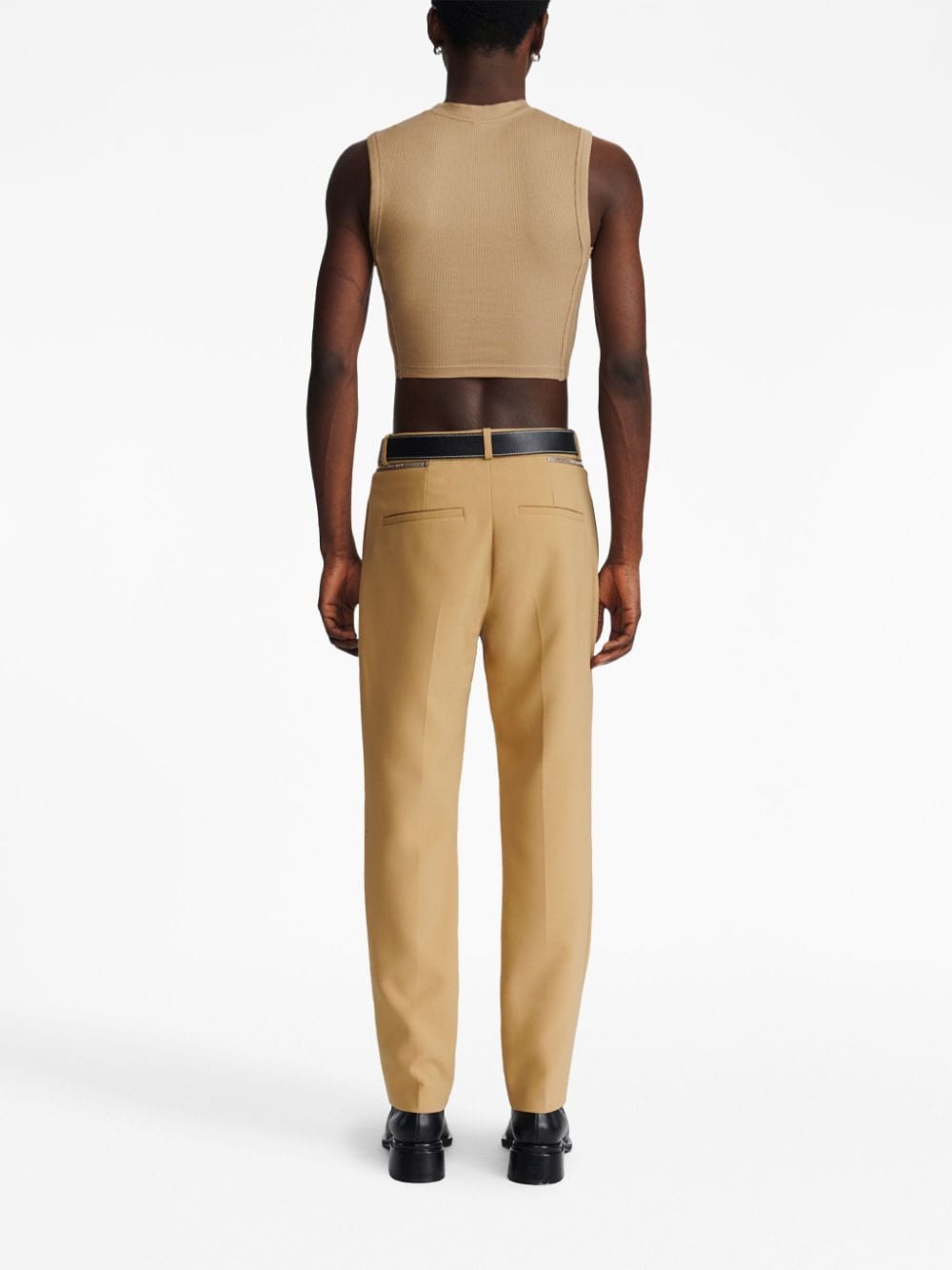 Shop Dion Lee Stretch-design Tapered Trousers In Brown