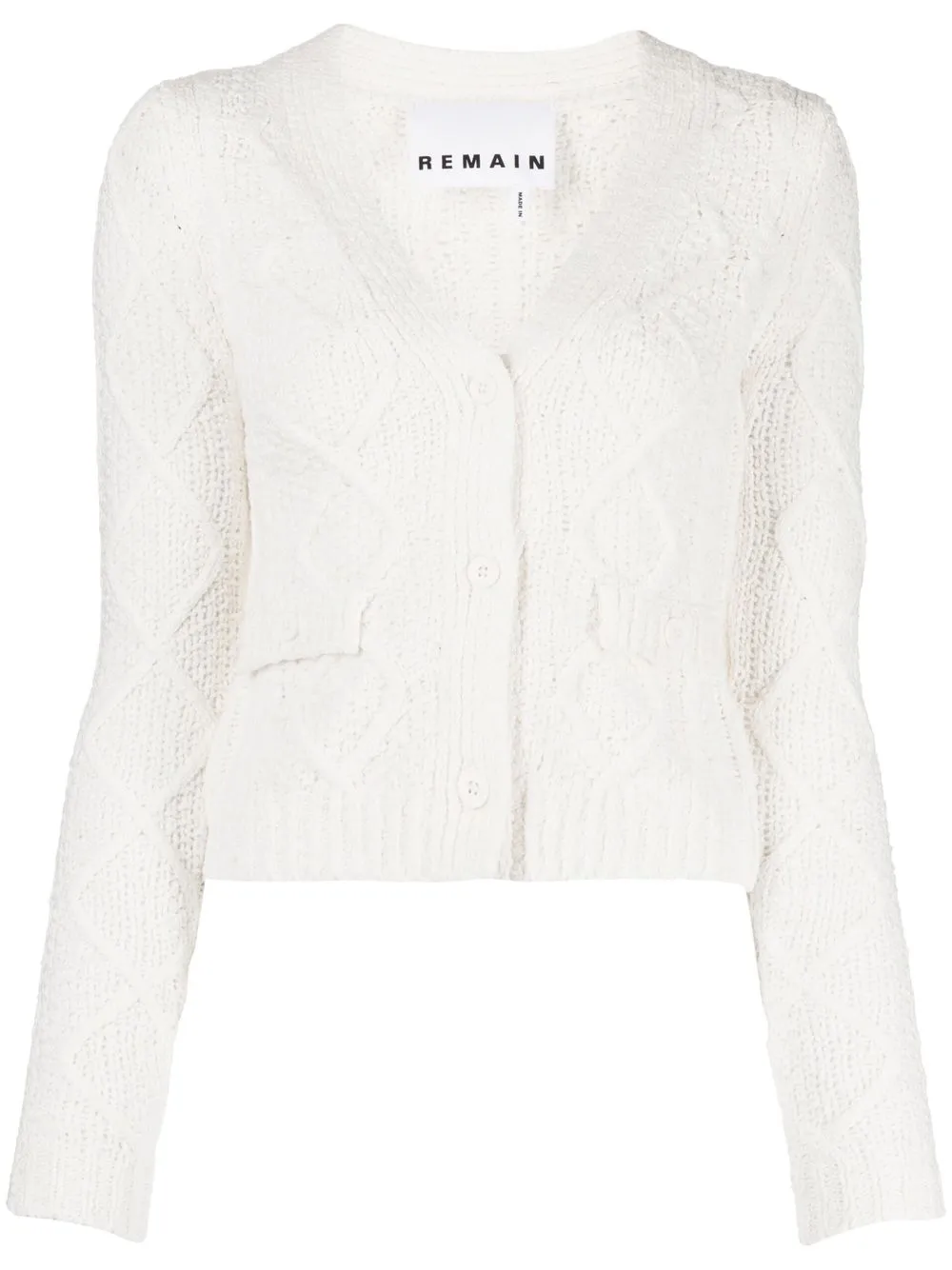 

ROTATE diamond-pattern V-neck cardigan - White