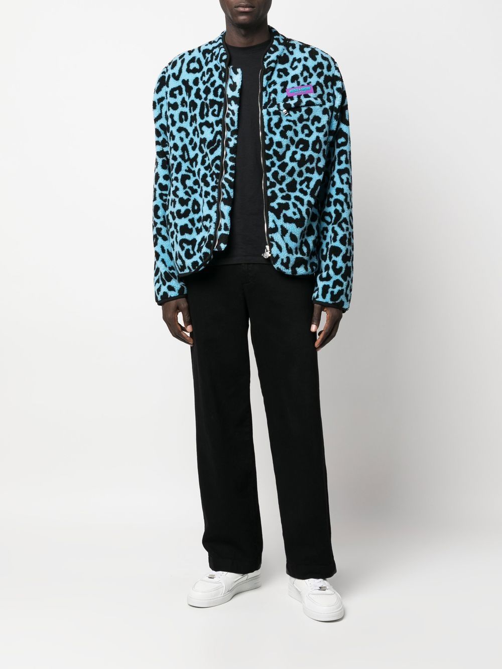 Shop Just Don Leopard-print Fleece Jacket In Blau
