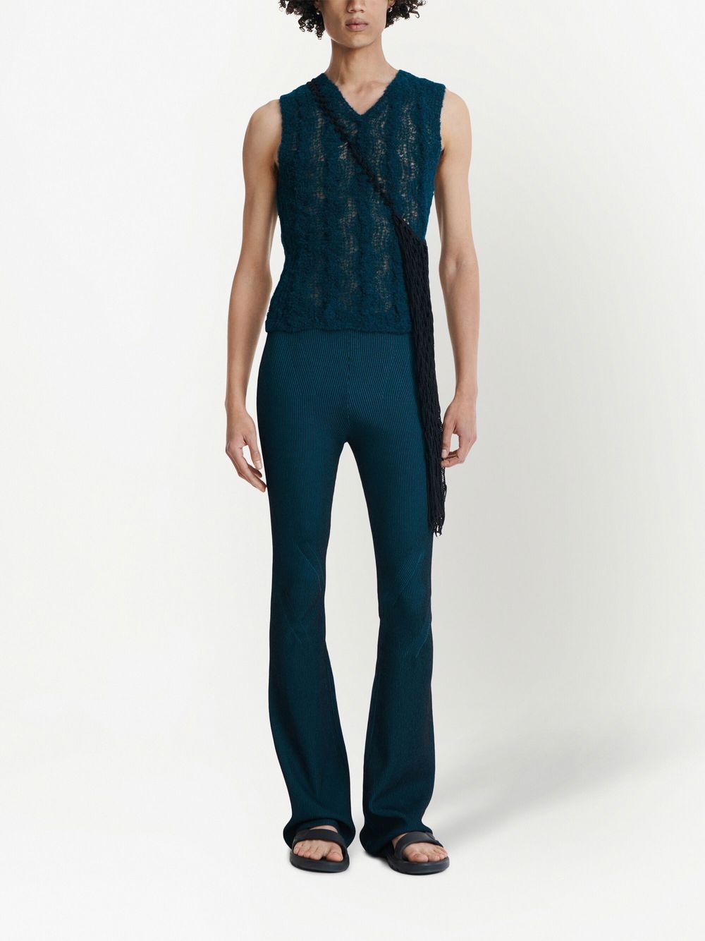Shop Dion Lee Angled Ribbed Flared Trousers In Blue