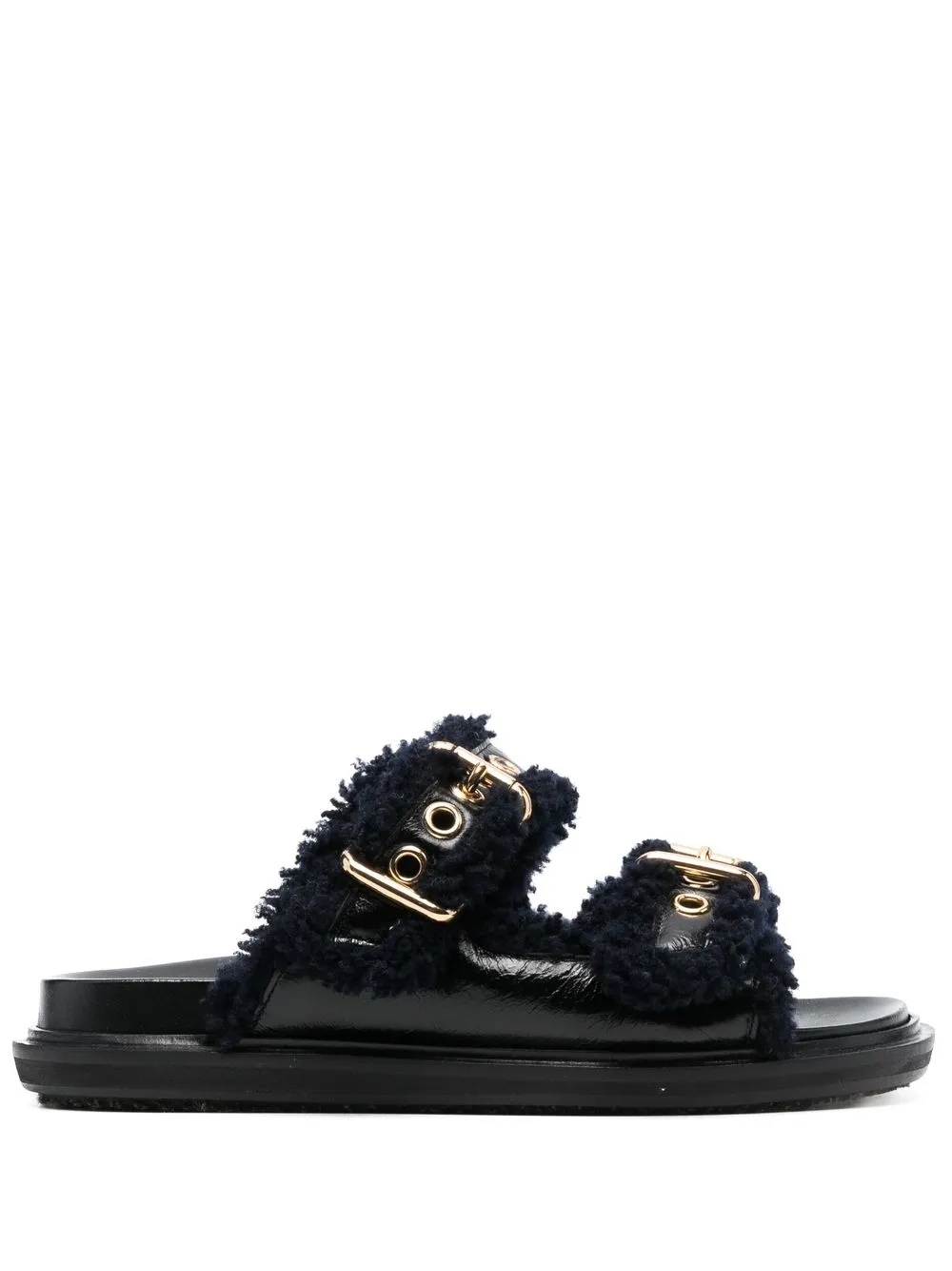 

Marni buckle-detailed shearling-trim slides - Black