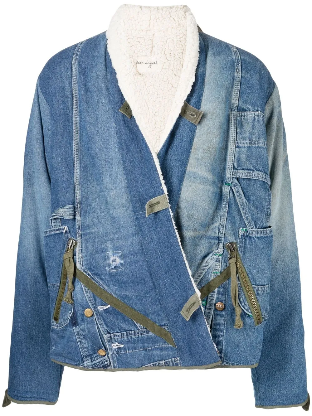 Greg Lauren wrap-front denim jacket - Blue
