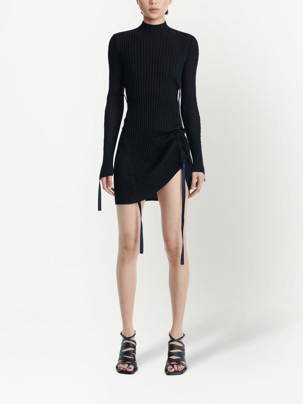 Shop Dion Lee Gathered Long-sleeve Utility Dress In Black