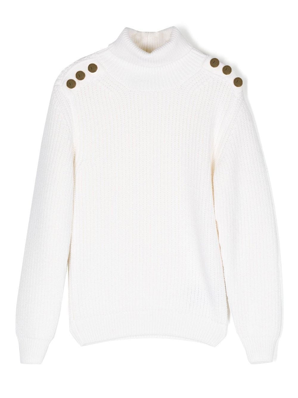 

Balmain Kids suéter tejido de canalé con botones en los hombros - Blanco