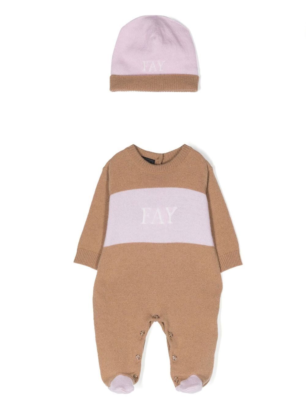 Fay Babies' Intarsia-logo Pyjama And Beanie Set In 中性色