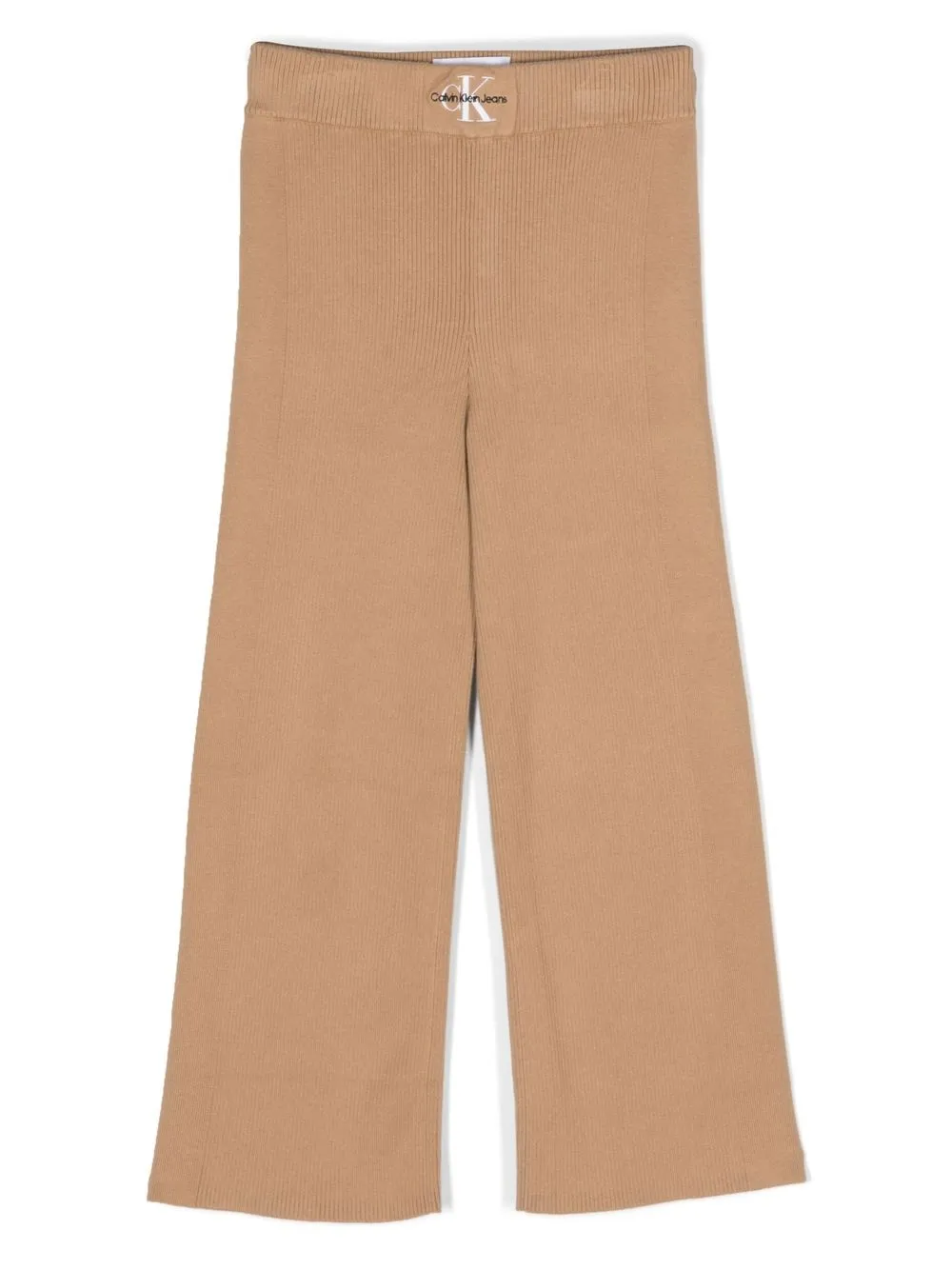 

Calvin Klein Kids embroidered-logo ribbed trousers - Neutrals