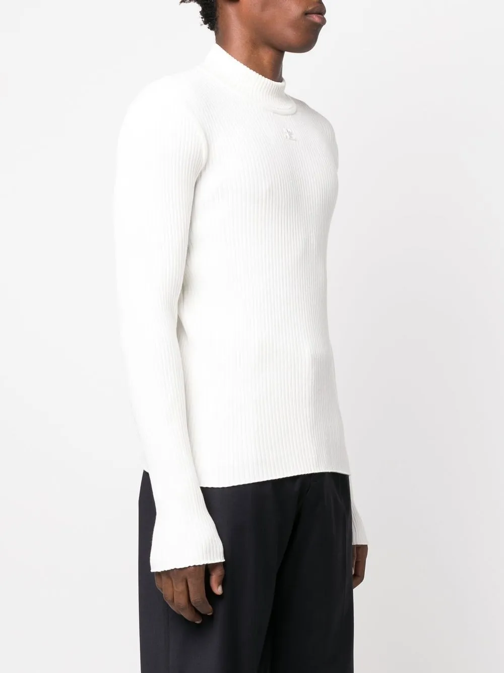  Courrèges Gerippter Pullover Mit Logo Patch   Weiß 