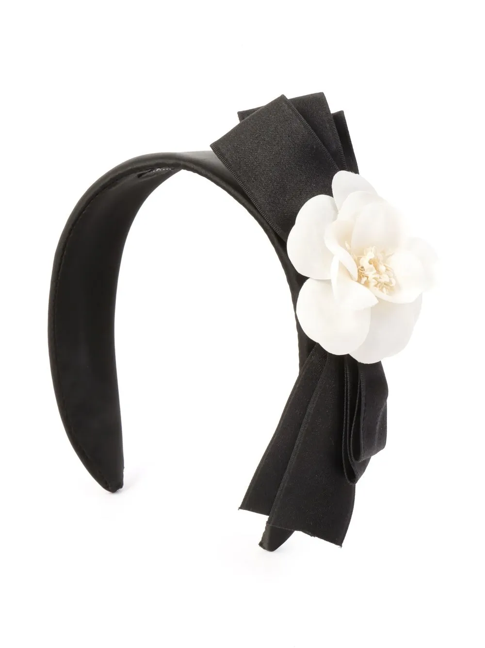 Pre-owned Chanel Silk-blend Floral-detailed Headband In Black