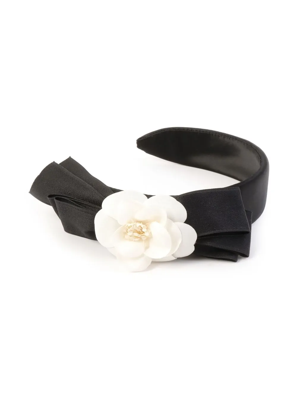 Pre-owned Chanel Silk-blend Floral-detailed Headband In Black