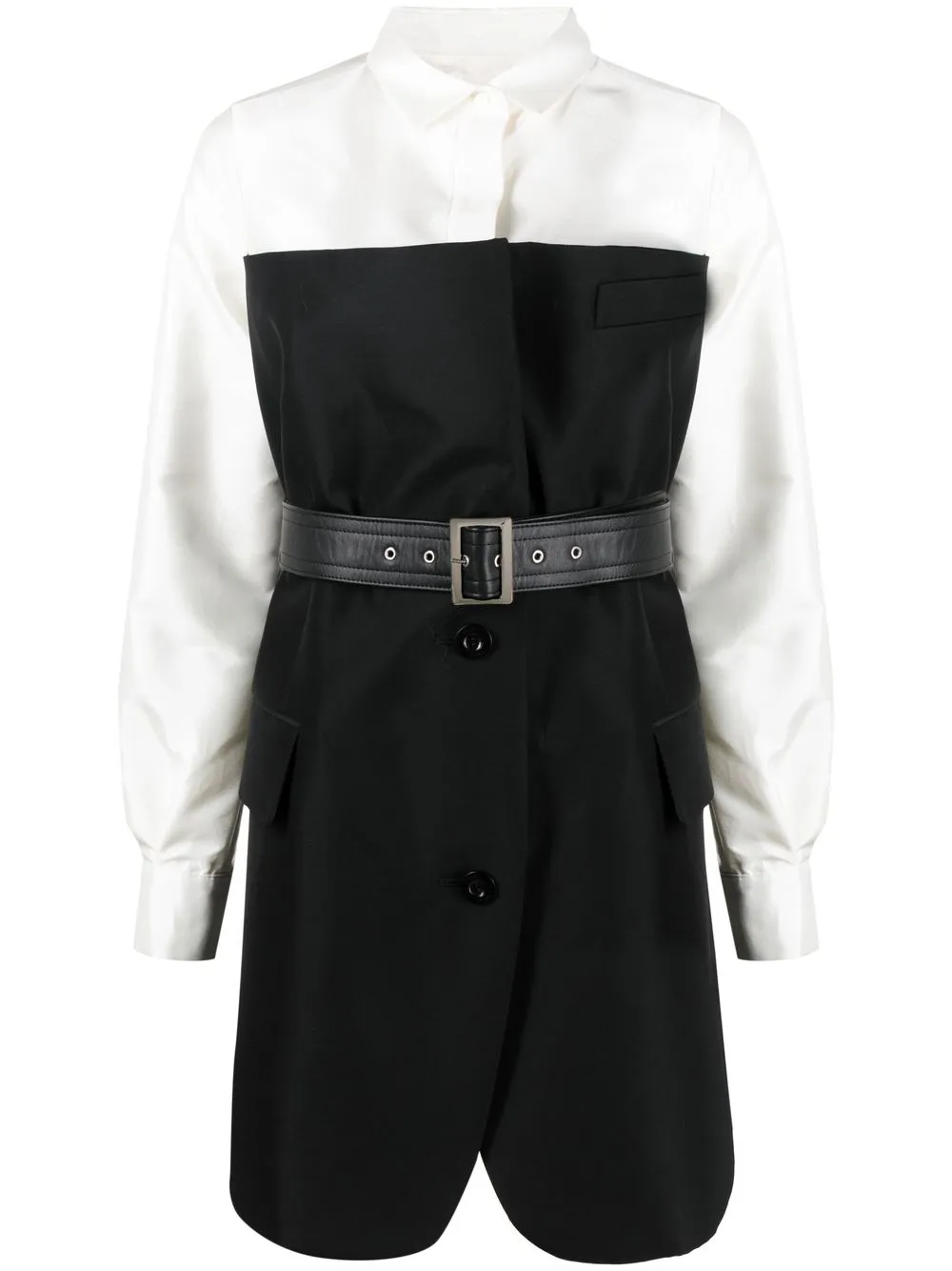 

sacai two-tone belted mini dress - Black