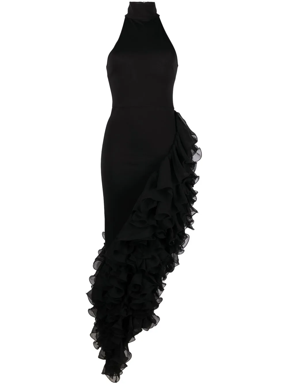 

ROTATE Pil draped ruffle-detail dress - Black